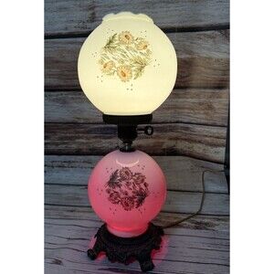 Large Vintage Hand Painted Double Globe GWTW Hurricane 3-Way Electric Lamp